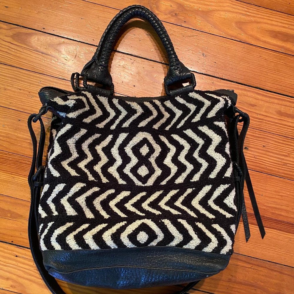 Cleobella Black Leather Zahra Zig Zag Bag Crossbody Tote